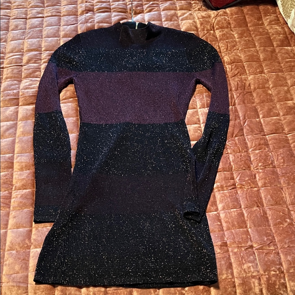 White House Black Market Black and Purple Turtleneck Tunic